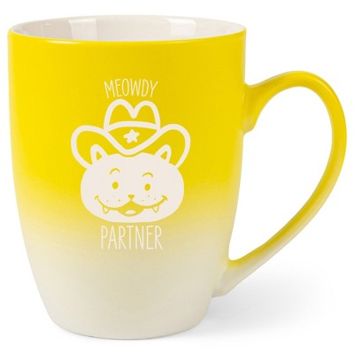 100 North Cowboy Hat Kitten 10 Ounce Yellow and White Two Toned Ombre, Comfortably Fits Your Hands, Ceramic Tea Coffee Cup Mug, Meowdy Partner