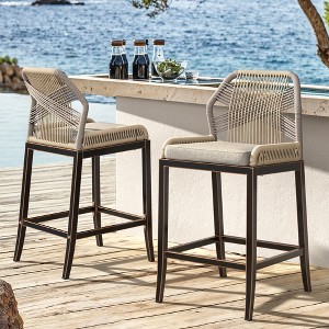 Arceso Outdoor Bar Stools, Rattan Outdoor Counter Height Bar Stools Set of 2, 26.5" H Woven Rope Patio Bar Chairs with Aluminum Legs for Kitchen - 1 of 4