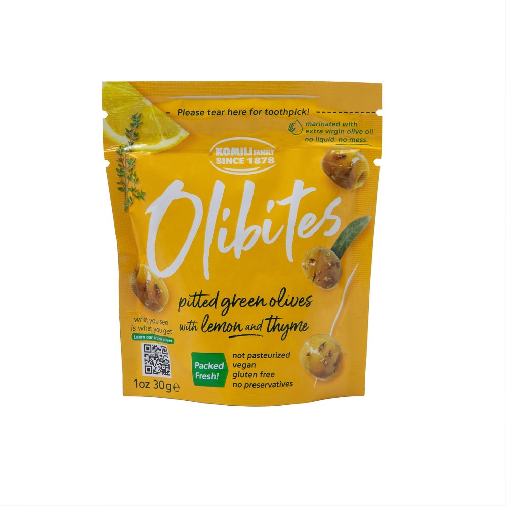 Olibites Pitted Green Olives with Lemon and Thyme - 1oz