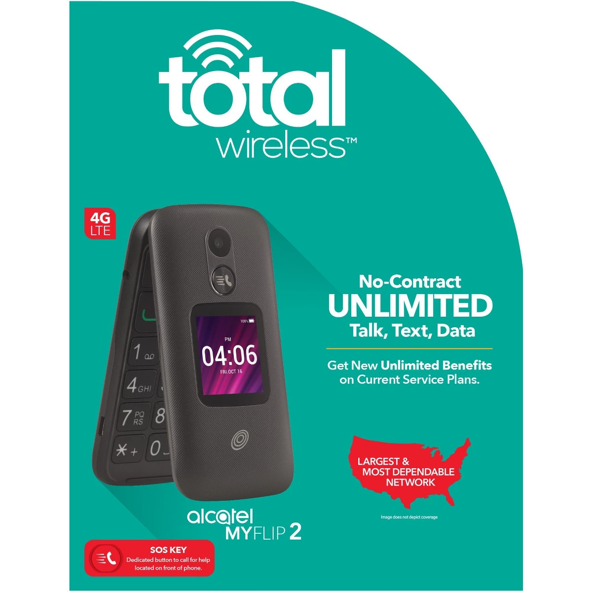 Total Wireless Alcatel MyFlip 2 Flip Phone 4G LTE, 2.8" Display, Camera, Bluetooth, microSD Slot, GPS, Wi-Fi, Google Assistant, Locked to Total, KaiOS