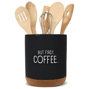 Elanze Designs But First Coffee Black X-Large Cork Bottom Kitchen Utensil Holder - 1 of 4