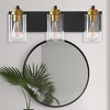 DORESshop 3-Light Matte Black Metal Vanity Light Farmhouse Industrial Wall Sconce with Clear Glass Shade Gold Socket Cups - 3 of 4