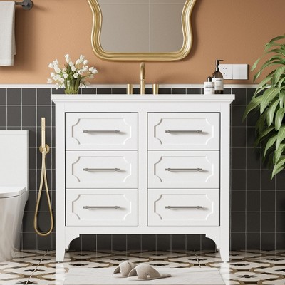 36'' Bathroom Vanity without Sink , Free Standing Single Vanity Set with Four Drawers, Solid Wood Frame Bathroom Storage Cabinet