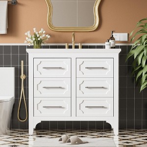 36'' Bathroom Vanity without Sink , Free Standing Single Vanity Set with Four Drawers, Solid Wood Frame Bathroom Storage Cabinet - 1 of 4