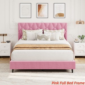 TWIN XL/Twin/Full /Queen/King Upholstered Bed Frame Heavy-Duty Platform Bed Frame w/ Upholstered Headboard and Strong Wood Slats - 1 of 4