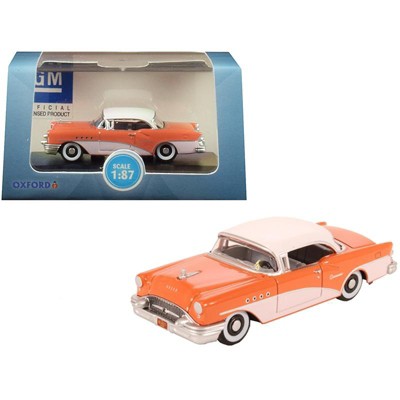 1955 Buick Century Coral and Polo White 1/87 (HO) Scale Diecast Model Car by Oxford Diecast