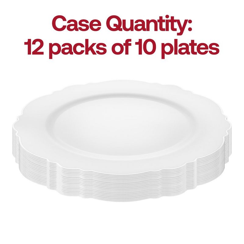 Smarty Had A Party 10.25" White with Silver Rim Round Blossom Disposable Plastic Dinner Plates (120 Plates), 3 of 7