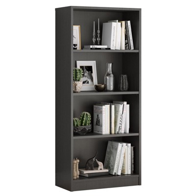 Lirago,Adjustable 4-Shelf Wooden Bookcase-Freestanding Home Office & Living Room Storage,Gray
