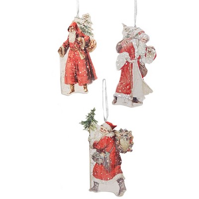 Christmas 5.0" Traditional Santa Ornaments S/3 Woodland Tree Snow  -  Tree Ornaments