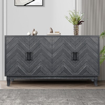 VYNXARIA 60-Inch Vintage 4-Door Storage Cabinet with Striped Design