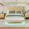 Queen Size Floating Bedstead, Charging Station, LED Lights, Wavy Headboard, No Box Spring, Oak-- Frevyn - 2 of 4
