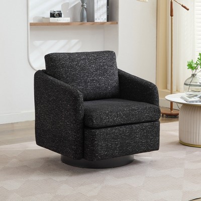 Hrinhom 31.5" W Chenille Accent Chair with Back Pillow,Modern Swivel Barrel Chair,Club Chair