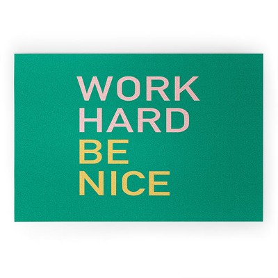 socoart work hard be nice I 36" x 24" Welcome Mat - Society6