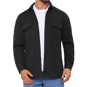 INSPIRE CHIC Men's Point Collar Long Sleeve Button Down Casual Work Shirt Jacket - 1 of 4