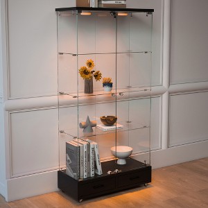 KTMBDW Display Cabinet with Glass Doors, 4-Tier Curio Cabinet with 2 Drawers and Lock, Storage Case for Living Room Bedroom - 1 of 4