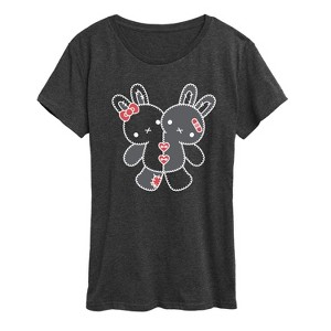 Women's - Instant Message - Two Bunnies Plushie Short Sleeve Graphic T-Shirt - 1 of 4
