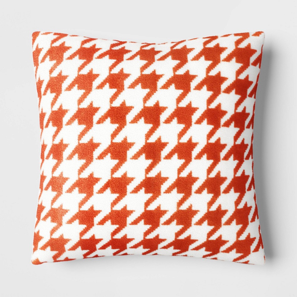 Printed plush Houndstooth Pillow Square Throw Pillow with Faux Shearling Reverse-Orange - Threshold™