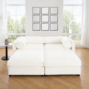 75.5" Chenille Modular Sectional Sofa Bed with Cylindrical Cushios and Storage Seat for Small Living Room - 1 of 4