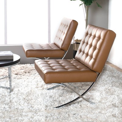 Caramel Bonded Leather and Chrome Modern Accent Chair