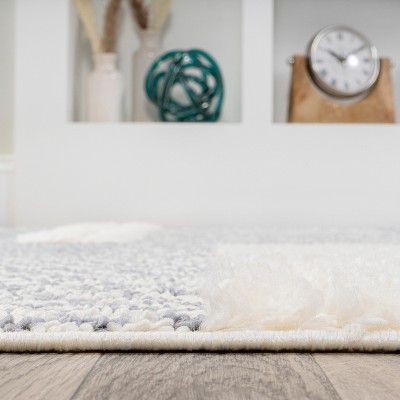 Gray and Cream Geometric High-Low Shag Area Rug