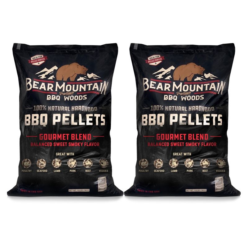 Bear Mountain FK99 Premium All Natural Low Moisture Hardwood Smoky Gourmet Blend BBQ Smoker Pellets for Outdoor Grilling, 20 Pound Bag (2 Pack), 1 of 7