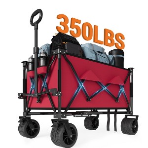 Heavy Duty Foldable Wagon for Beach, Extra Large Collapsible Foldable Wagon for Camping, All Terrain Beach Wagons Extended with Cup Holders for Sand - 1 of 4