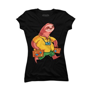 Junior's Design By Humans Summer Vacation Traveller Sloth By moredesignsplease T-Shirt - 1 of 2