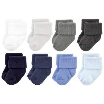 Hudson Baby Infant Boy Cotton Rich Newborn and Terry Socks, Solid Blue Gray 8 Pack Terry