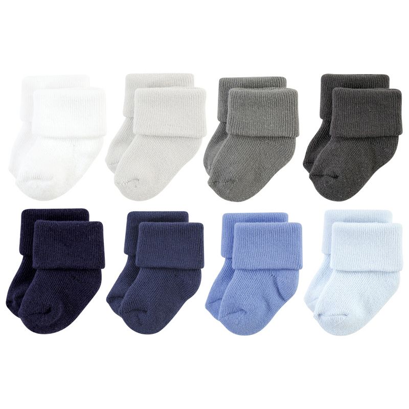 Hudson Baby Infant Boy Cotton Rich Newborn and Terry Socks, Solid Blue Gray 8 Pack Terry, 1 of 7