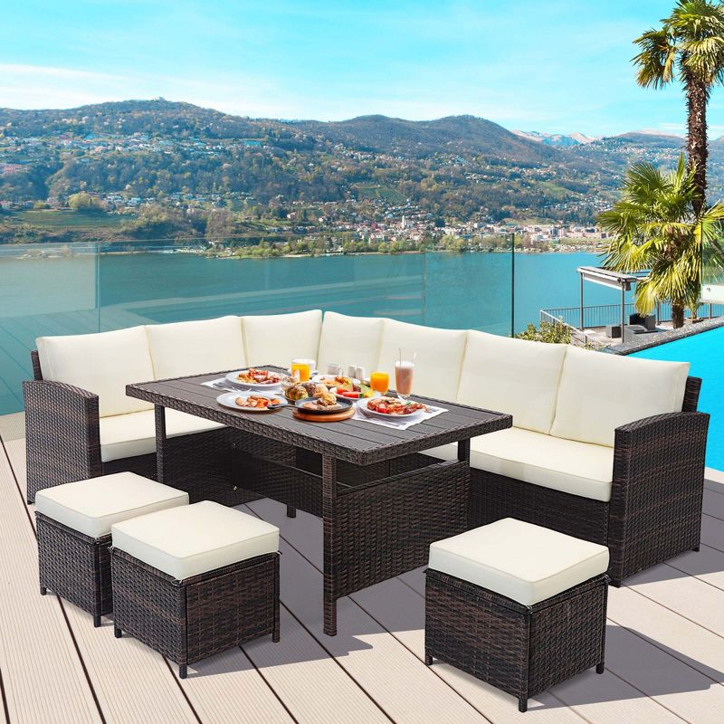 Costway 7 PCS Patio Furniture Set Rattan Sectional Conversation Sofa Coffee Table Porch, 1 of 10