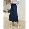 High Waist Dark Blue Denim Skirt, Elastic Waist Ankle-Length A-Line Skirt - 3 of 4