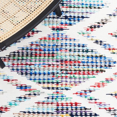 Ivory and Blue Handwoven Cotton Rectangular Area Rug