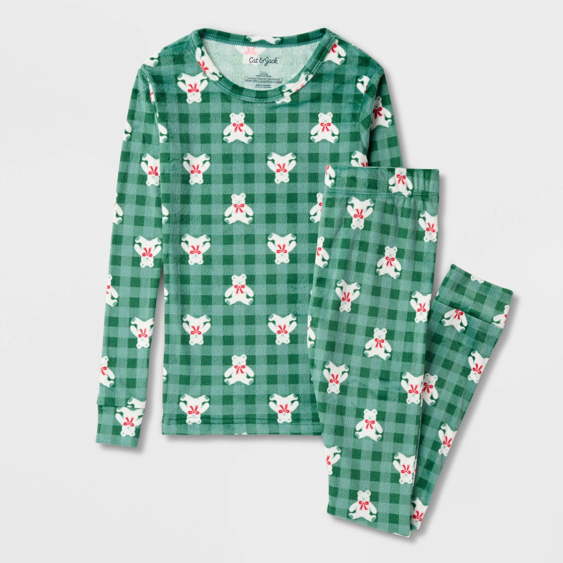Kids' Teddy Bears Long Sleeve Holiday Snuggly Soft Pajama Set - Cat & Jack™ Green 8