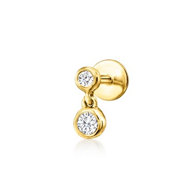 Pure Collection by Ross-Simons Diamond 2-Stone Single Flat-Back Stud Earring in 14kt Yellow Gold