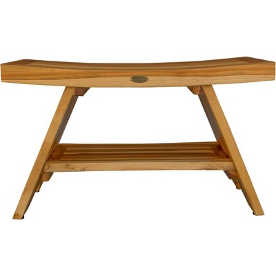 30" Earthy Teak Wood Shower Bench with Shelf