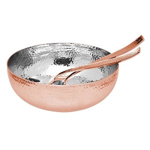 Lexi Home Copper Hammered Stainless Steel Salad Bowl Set with Serving Tools - 1 of 4