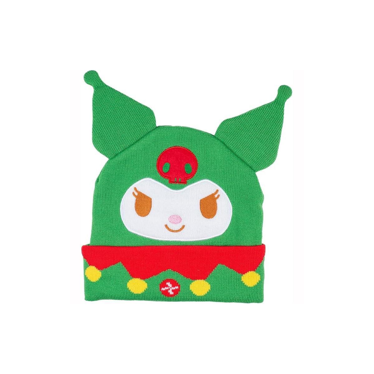 Hello Kitty�s Kuromi Christmas Cuff 3D Beanie, Jacquard knit with Embriodered Appliques, Green