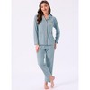 INSPIRE CHIC Women's Lounge Set Cotton Ribbed Button Up Long Sleeve Pants Pattern with Pocket Pajama Set Loungewear - 3 of 4