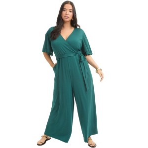 June + Vie by Roaman's Women's Plus Size Wide-Leg Jumpsuit - 1 of 4