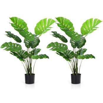Costway 2 Pack Artificial Monstera Deliciosa Tree 4ft Faux Plant w/ Cement-Filled Pot
