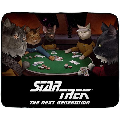 INTIMO Star Trek The Next Generation Cat Characters Playing Cards Plush Throw Blanket Black