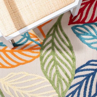 Ivory and Multicolor Floral Synthetic Rectangular Area Rug