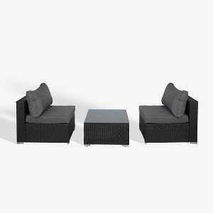 WestinTrends 3-Piece Outdoor Patio Armless Sofa Conversation Bistro Set with Coffee Table - 1 of 4