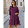 INSPIRE CHIC Women's Round Neck Semi Sheer 3/4 Bell Sleeve Asymmetrical Layered Tiered Midi Dress - 2 of 4