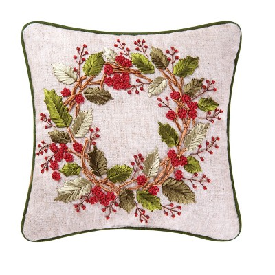 C&F Home Berry Wreath Hand Crafted Ribbon Art 12" x 12" Throw Pillow