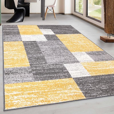 Yellow and Gray Geometric Rectangular 5' x 7' Area Rug