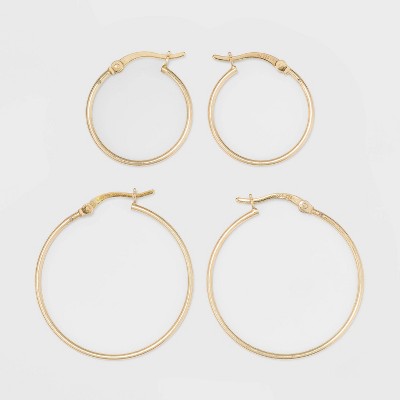 Gold Over Sterling Silver Hoop Fine Jewelry Earring Set 2pc - A New Day™ Gold