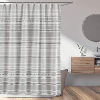 Sweet Jojo Designs Shower Curtain 72in.x72in. Boho Geometric Jacquard Grey Ivory