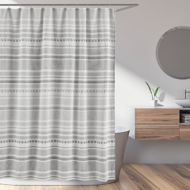 Sweet Jojo Designs Shower Curtain 72in.x72in. Boho Geometric Jacquard Grey Ivory, 1 of 7