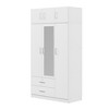 Whisen Wood 3-Door Wooden Wardrobe Armoire with Mirror, 2-Drawers, Shelves, Hanging Rod and Top Cabinet - 4 of 4